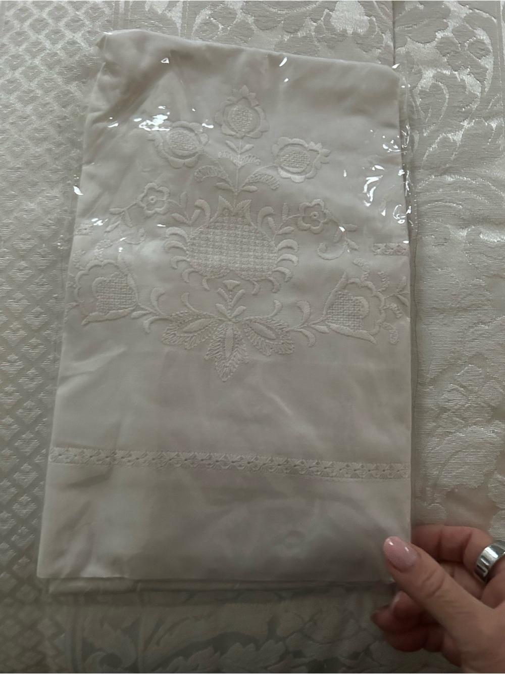 Embroidered White Pillowcase Set (new; vintage look)